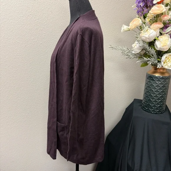 J.Jill Plum Open Front Cardigan Petite Large Soft Knit Pocket Sweater Fall - Picture 2 of 8